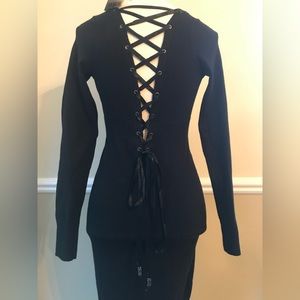 GUESS Black Knit Cut-Out Bodycon Dress Size Large NWT